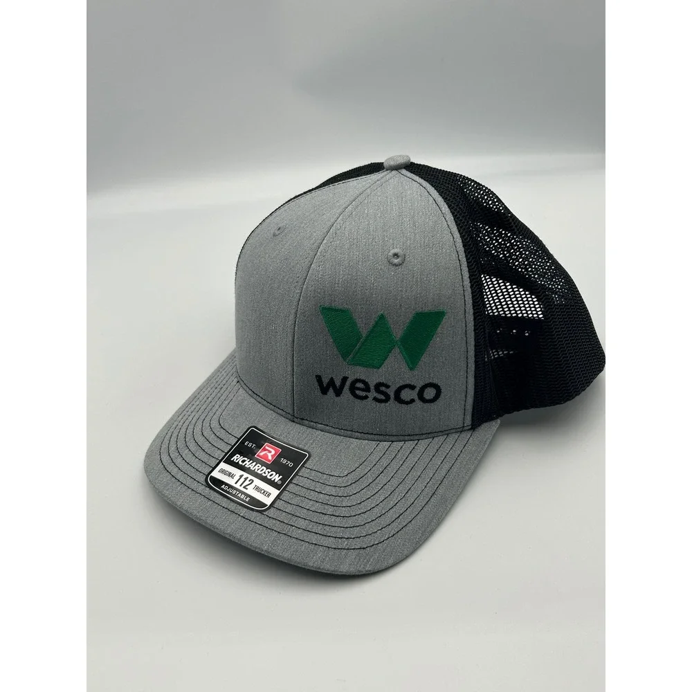 Richardson 112 Trucker Hat Wesco Logo Heather Grey Black‎ Snapback Mesh Cap